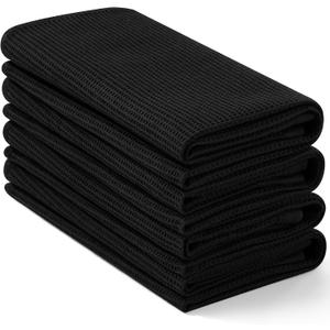 Homaxy 100% Cotton Waffle Weave Kitchen Towels - 4 Pack Soft and Absorbent Dish Towels - 16 x 26 Inches Quick Dry Hand Towels - Black