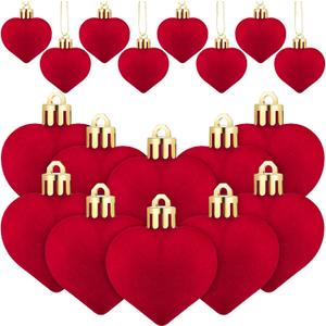 36 Pcs Valentines Day Velvet Heart Ornaments Bulk Valentine Tree Decoration Mini Flocking Hanging Ornaments for Valentine's Anniversary Party Mini Tree Decor(Red)