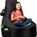 Throne Boss Gaming Bean Bag Chair for Kids [Cover ONLY No Filling] - High Back Beanbag for Boys, Girls, and Gamers with Cup Holder (Black/Black) (Child)