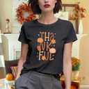 Thanksgiving Shirts for Women Thanksgiving T-Shirt Thankful Pumpkin Leaf Tee Tops (Small, Grey)