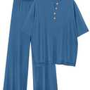 PRETTYGARDEN 2 Piece Lounge Sets for Women Summer 2025 Short Sleeve Tops Wide Leg Pants Matching Travel Outfits Clothing (Blue,X-Small)