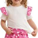 GLIGLITTR Toddler Girls Outfits Set Cute Cartoon Polka Dots Shirts+Shorts 2Pcs Kids Holiday Family Vacation Summer Clothes(Purple,6-7X) 140