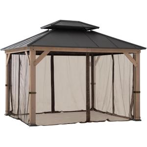 SUNJOY Replacement Mosquito Netting Panels,Waterproof 4-Panels Screen Walls for 10 x 12 ft Gazebo, Patio & Backyard Protection, Brown