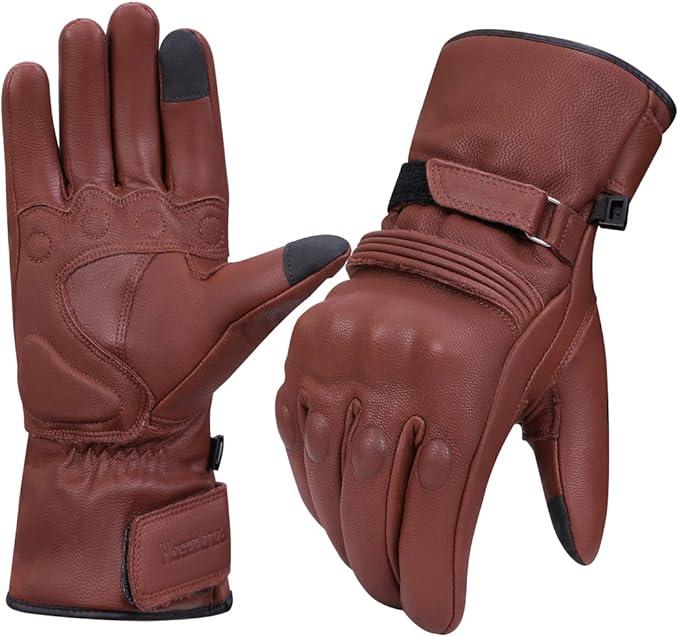 Harssidanzar Mens Winter Warm Leather Motorcycle Gloves with Touchscreen GM041US