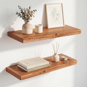 18 Inch Floating Shelves, Solid Wood Wall Shelves, 8 Inch Deep Floating Shelf for Bathroom, Bedroom, Living Room, Kitchen, Home Decor & Storage, Heavy-Duty Wooden Shelf Wall-Mounted, Set of 2