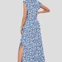 AUSELILY Women's V Neck Maxi Dresses, Straight-Cut Wrinkle-Free, Loose Split Sleeveless Vacation Dress with Pockets 2026 (Blue, XXL)