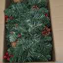 Joiedomi 9Ft Christmas Garland Prelit with Lights, 50 Warm White LED, Xmas Tree Garland with 8 Lighting Modes, Decorated with Pinecones, Bows, Xmas Balls & Berries for Window Indoor Party Decorations
