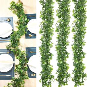 Hotop 4 Pcs 6 ft St. Patrick's Day Artificial Garland Faux Four Leaf Clover Greenery Garland for Wedding, Artificial Wreath Arch Hanging Farmhouse Mantle Table Centerpiece Home Party Decoration