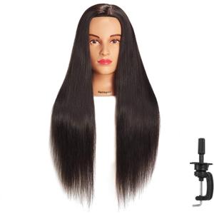 Hairingrid 26"-28" Mannequin Head Hair Styling Training Manikin Cosmetology Doll Head Synthetic Fiber Hair and Free Clamp Holder (Black)