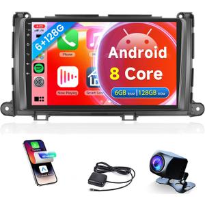 8-Core 6G+128G for Toyota Sienna 2011-2014 Car Radio Carplay and Android auto, Rimoody Car Stereo with Android GPS WiFi Mirror Link DSP-36 9'' Touchscreen Bluetooth FM/RDS Backup Camera