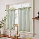 jinchan Striped Linen Kitchen Curtains 36 Inches Length Tier Curtains Farmhouse Modern Cafe Style Small Window Treatments Airy Light Filtering Rod Pocket for Living Room Bathroom 2 Panels Sage Green