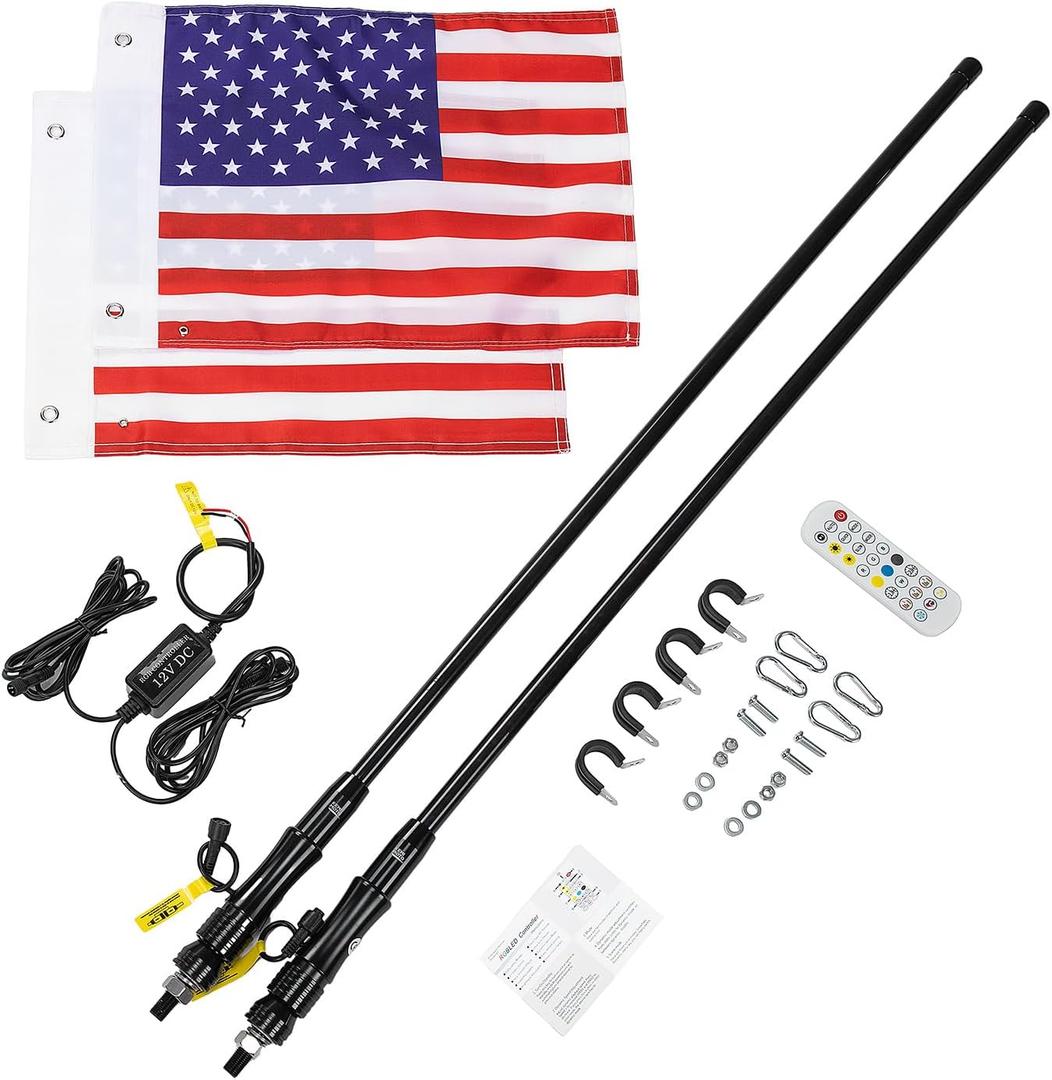 KEMIMOTO 2pc 2ft Whip Lights for Side by Side, LED Whip Lights for UTV ATV Boat Offroad, RF Remote Control Compatible with Polaris RZR Can-Am Maverick X3 Sportsman Outlander