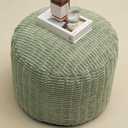 Round Stuffed Pouf Ottoman for Foot Rest 26" X 18" Faux Fur Poufs, Green