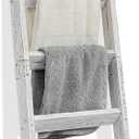 FUIN 5ft Wood Blanket Ladder Living Room Decorative Wall Leaning Farmhouse Quilt Display Holder Storage Wooden Towel Rack for Bathroom, Rustic White (KD Side Rails)