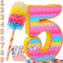 Number 5 Pinata for Birthday Party Decorations, Unicorn Mermaid Theme Pink Piata Games Toy (5th)