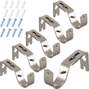 Frienda 6 Pcs Curtain Rod Brackets Adjustable Holder Wall for 1 Inch Diameter Curtain Rod General Bracket Hooks with Screws (Tinned Silver)