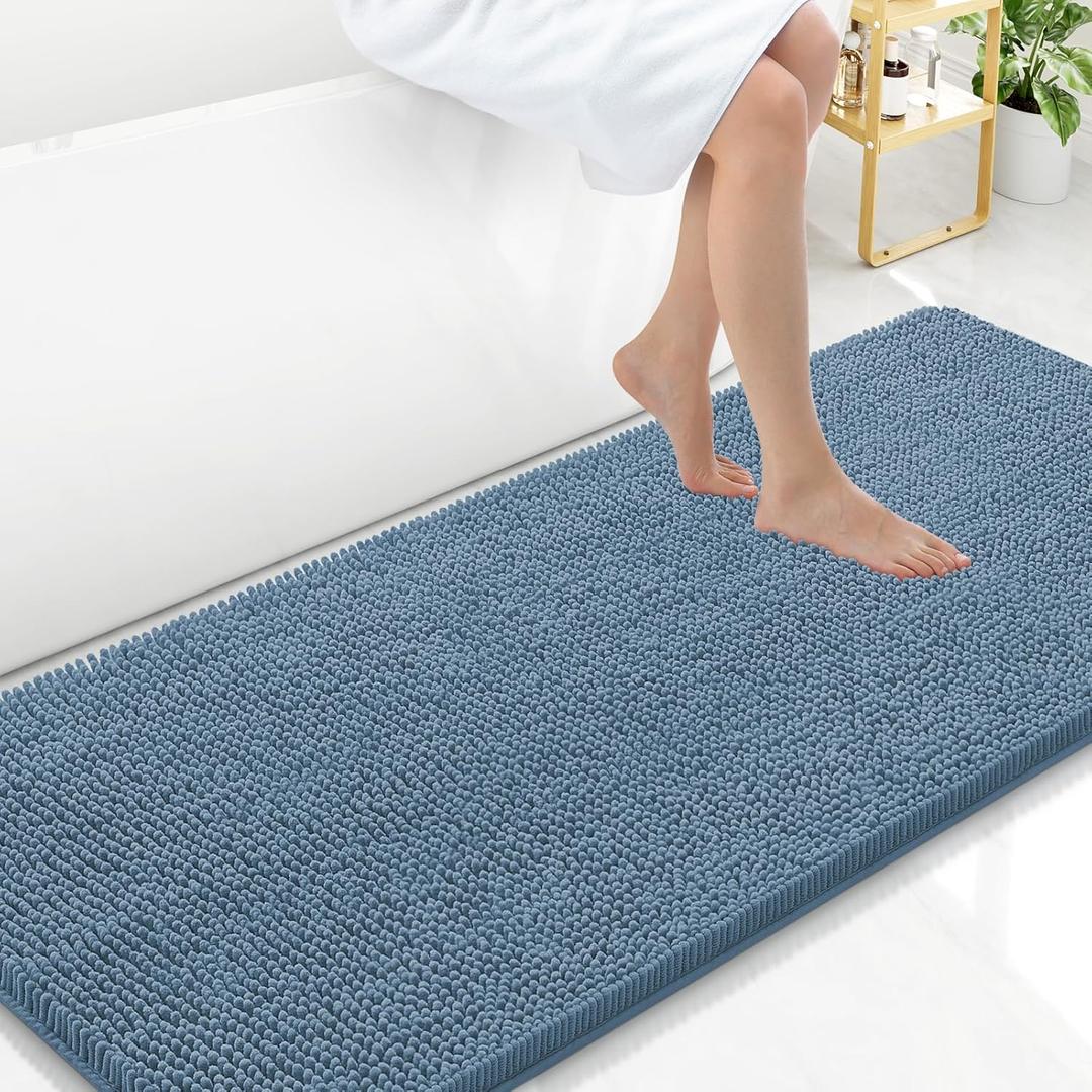 Arotive Bathroom Rugs 59x24, Extra Soft Absorbent Shaggy Chenille Bath Rugs, Machine Washable Rubber Backing Non-Slip Bath Mats for Bathroom Floor Tub and Shower, Home Decor Accessories,Grayish Blue