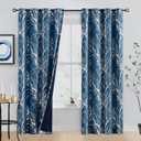 FMFUNCTEX 100% Blackout Curtains for Bedroom, Curtains 96 Inches Long Metallic Silver on Navy Blue Tree Branch Curtains for Living Room, Room Darkening Foil TreeThermal Insulated 2 Panels Grommet Top