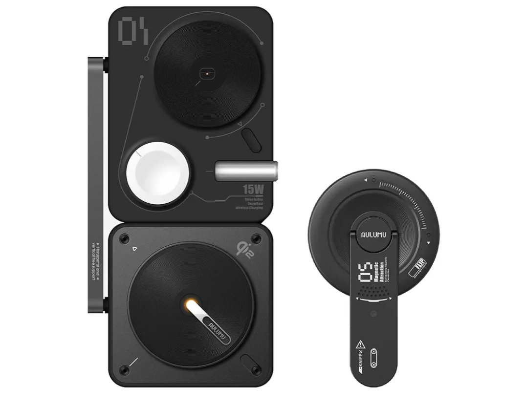 Aulumu G05 MagSafe Stand Grip [Black] + M01 Wireless Charging Station Magnetic Stand Grip Kit