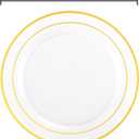 bUCLA 100 Pieces Clear Gold Plastic Plates Disposable - 6.25 Inch Clear Plastic Dessert Plates with Gold Trim for Party, Wedding & Thanksgiving