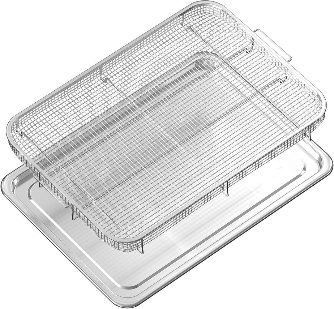 Extra Large Air Fryer Basket and Tray for Oven, 18.65" x 12.8" Extra Large Stainless Steel Air Fryer Basket and Tray Set, Air Fryer Pan Wire Rack Roasting Basket for Fries/Chicken, 1 Set