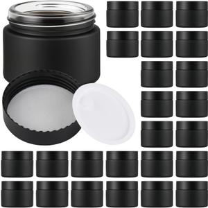 Glass Jars with Lids,Eco-Friendly Cosmetic Containers with Airtight Black Lids & Liners, Multi-Color Options for Cream, Lotion, Body Butter, DIY Skincare Travel Jars (Frosted Black, 2oz)