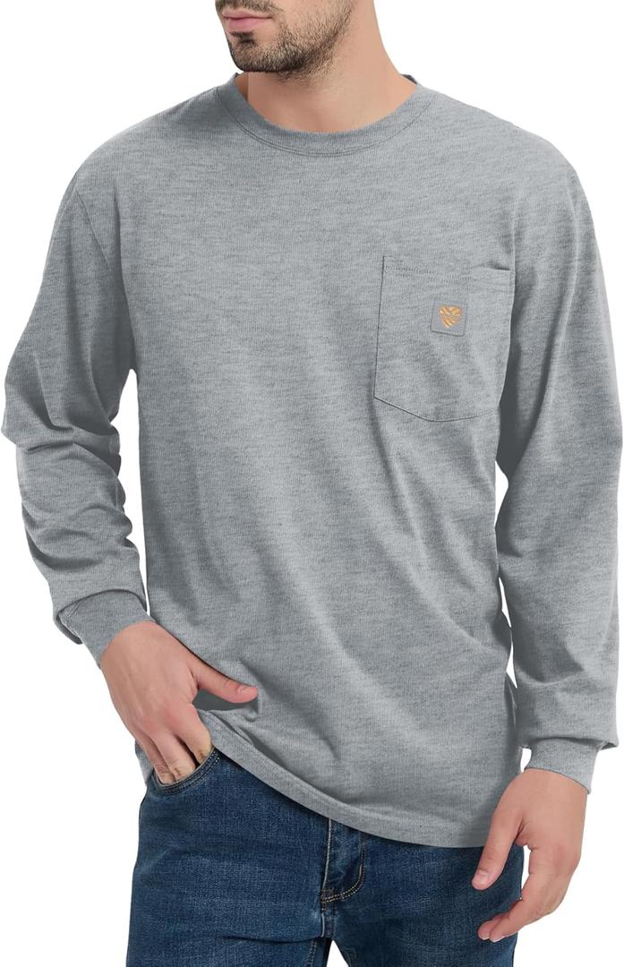 Men's Loose Fit Heavyweight Work Long Sleeve T-Shirts Comfort Pocket Tee(Regular&Tall) (X-Large Tall)