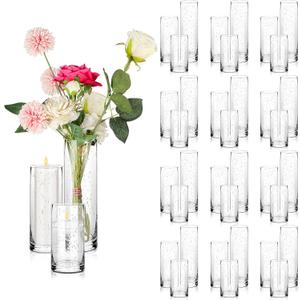 Maxdot Thick Glass Cylinder Vases for Centerpieces Different Sizes, 5", 6", 8" Clear Floating Candle Flower Vases Holder for Wedding Party Table Decor(Air Bubbles,36 Pcs)