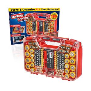 Ontel Battery Daddy Storage & Organizer Case w/Tester, Stores & Protects Up to 180 Batteries, Double-Sided, Clear Locking Lid, Secure Latches & Portable Carrying Handle - Red (Batteries Not Included)