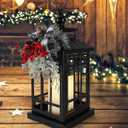 iStatue Metal Black Christmas Lantern with Flameless Candle, 14'' Modern Farmhouse Decor Festive Holiday Rustic Home Xmas Gifts for Indoor / Outdoor (Xmas)