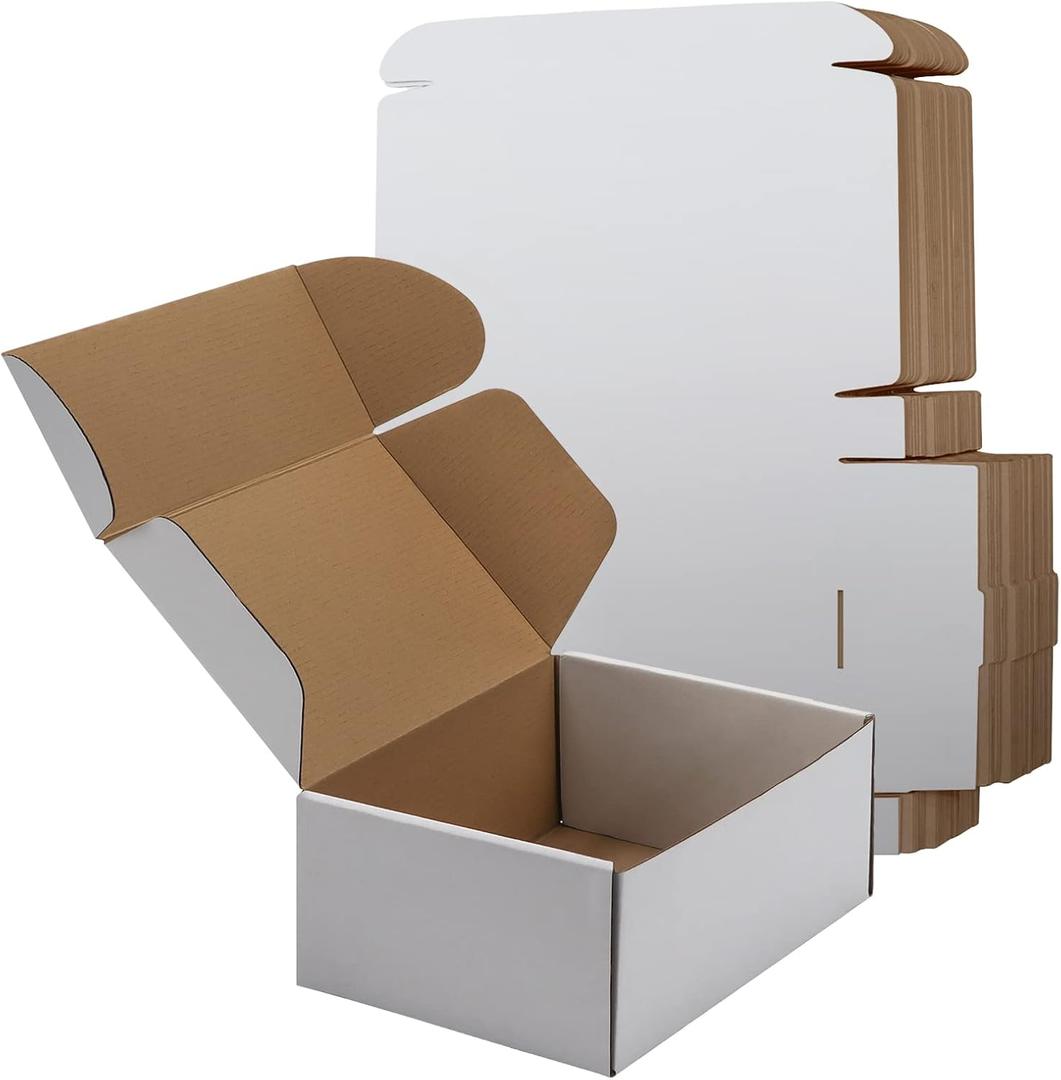 RLAVBL 9x6x4 Inches Shipping Boxes Set of 25, White Corrugated Cardboard Box, Mailer Boxes for Packing Small Business