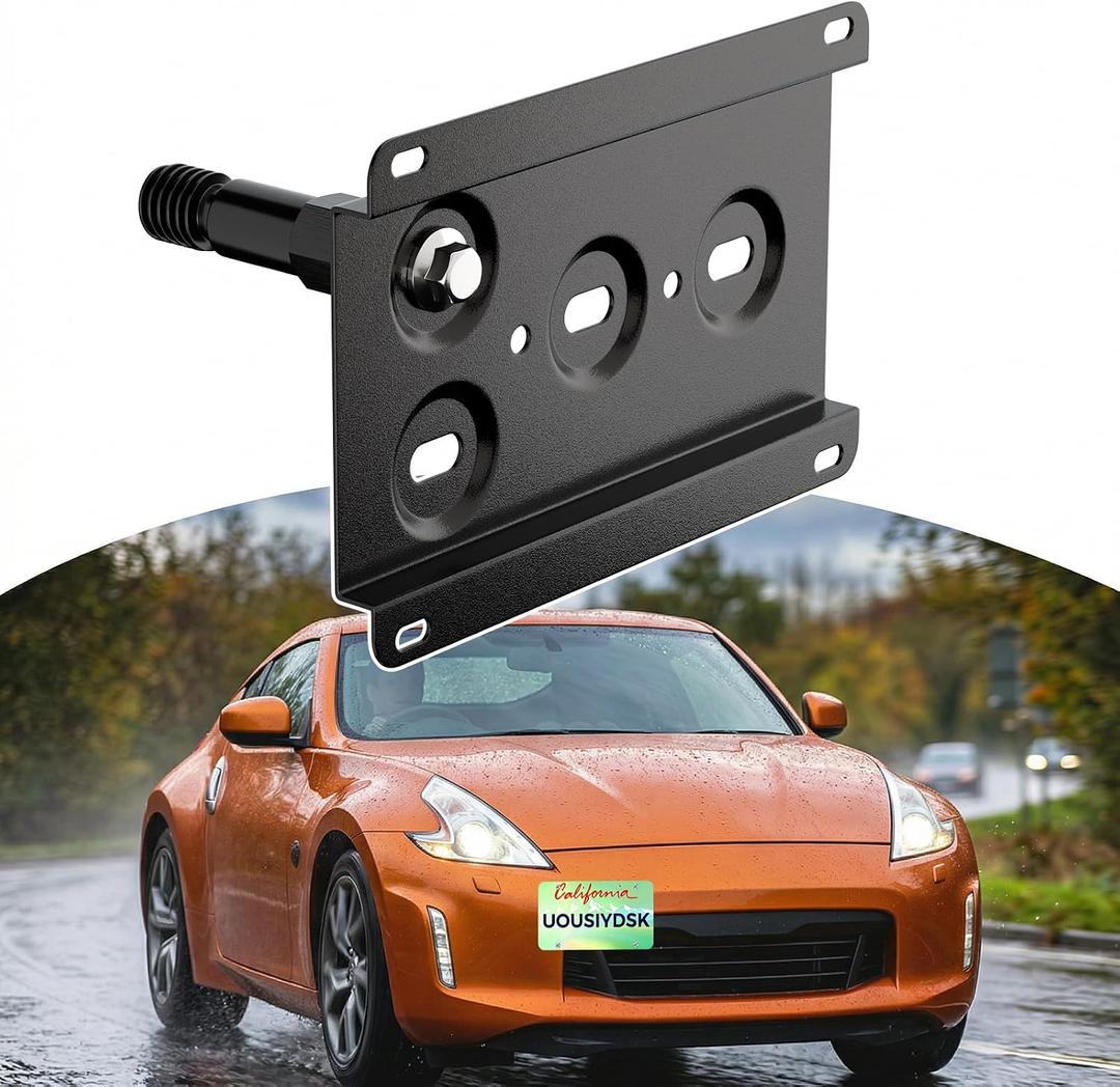 Front License Plate Bracket Compatible with Nissan 370Z Juke Rogue Infiniti FX JX QX G37 Q60 No Drill Tow Hook License Plate Holder, Car Tag Frame, Bumper Relocator Adapter Kit