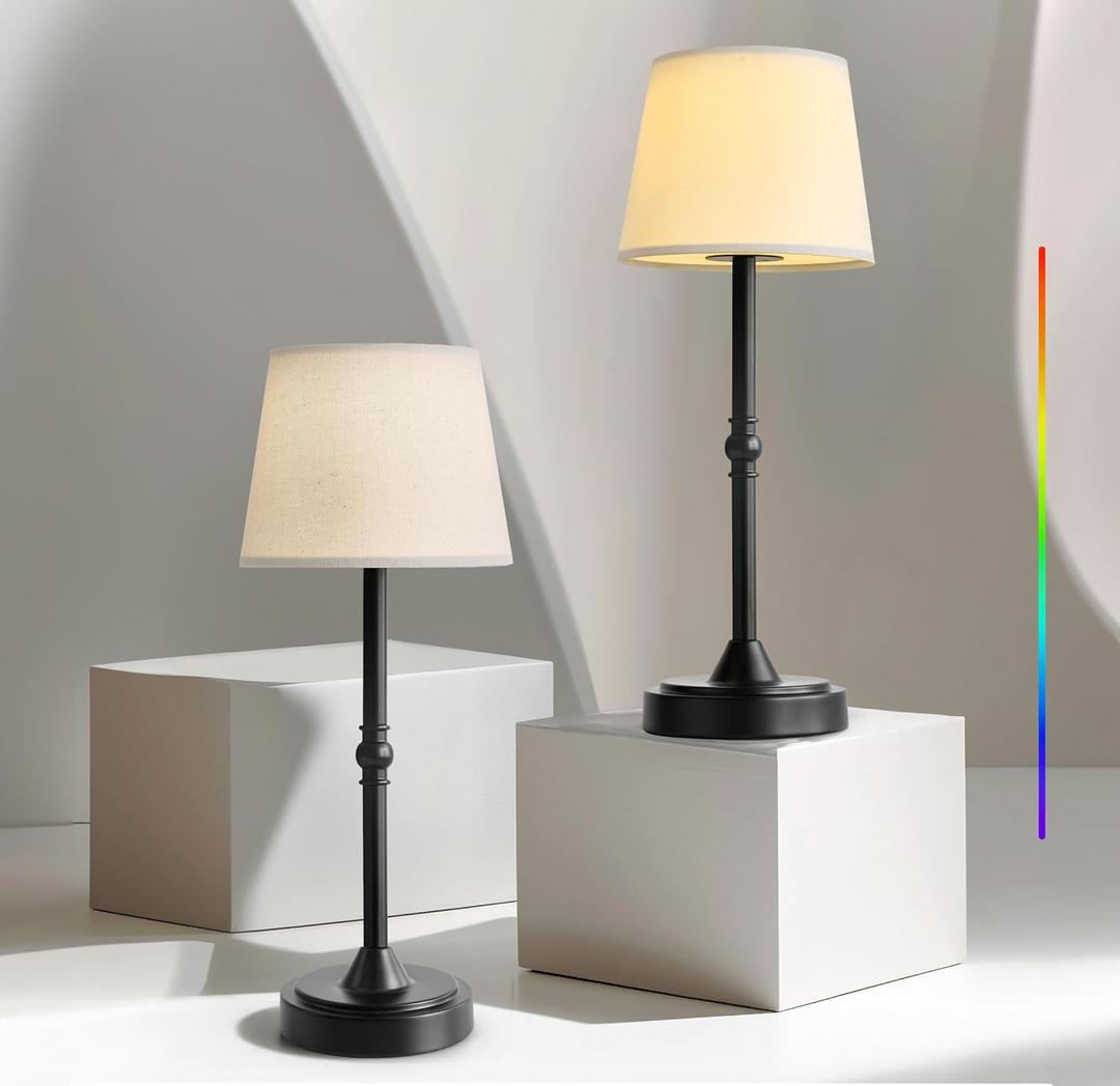Oneach Cordless LED Table Lamp Set of 2, Portable Rechargeable Battery Powered Lighting, 3 Color Temperatures and 7 RGB Colors, Patio Table Lamp, Ambient Light for Restaurant, Bedroom, Balcony, Black