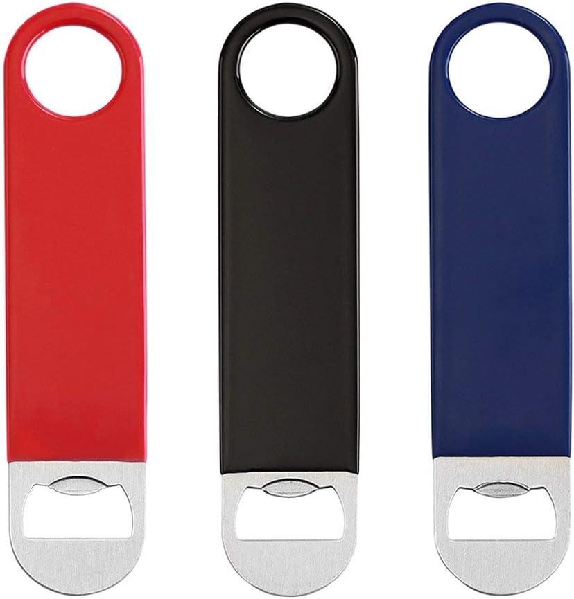 3 Pack Bottle Openers,Beer Bottle Openers, Speed Openers, Stainless Steel Flat Bottle Opener with Exquisite Packaging, for Kitchen, Bar or Restaurant 7 inches Red, Black, Blue