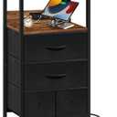 Night Stand, Bedside Table, Adjustable Leveling Dorm Nightstand with 4 Drawers Storage, End Table with Corner Protectors, Nightstand with Charging Station, 4-TiersRustic Brown, 15.75 Inch