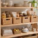 Water Hyacinth Storage Baskets for Shelves Set of 4 Wicker Baskets for Storage and Organizing, Woven Shelf Baskets with Handles for Pantry, Kitchen, Bathroom and Bedroom, 13" x 8.25" x 7"