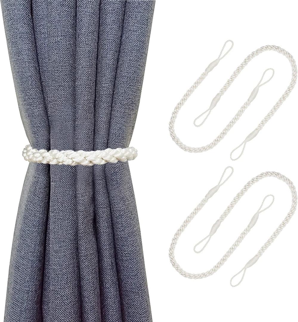 Curtain Tiebacks Ropes, 4pcs Decorative Handmade Tie Backs Curtain Holdbacks Holders Cord for Window Sheer Drapes Indoor Outdoor, Ivory White