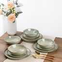 Sweese Plates and Bowls Sets, 11 Piece Dinnerware Set Porcelain Round Dinner Set for 6, Scratch Resistant Dishes Set, Dishwasher and Oven Microwave Safe Handpainted Swirl Dishware Sets, Neutral