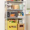 Sakugi Storage Shelves - 4-Tier Spacious Shelf Organizer with Hooks & Leveling Feet, Easy to Assemble, Rust-Resistant Garage Shelving for Kitchen, Pantry, Bedroom, 33.2" x 12.7" x 57.3", Sliver
