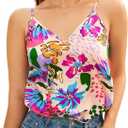 MakeMeChic Women's Floral Print V Neck Cami Tops Spaghetti Strap Backless Tank Tops, XXL