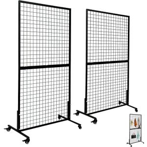 Grid wall Panel Display Stand 3' x 6' Wire Gridwall Display Racks with T-Base Floorstanding Sturdy Wire Grid Wall Panels for Retail Displays Craft Shows 2-Pack Black (large)