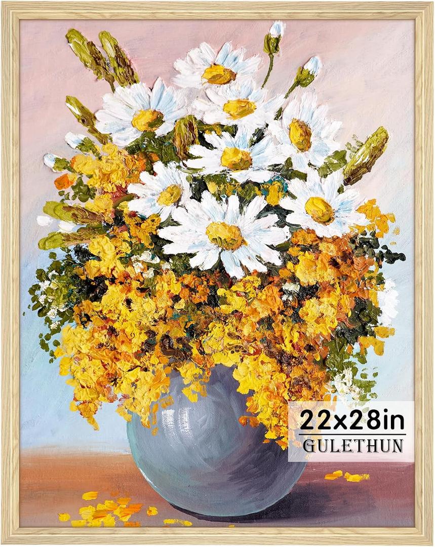 GULETHUN 22x28 Picture Frame, Natural Wood Poster Frame, Home Decor Natural Gallery Frames, Horizontal or Vertical Format, Sturdy, Plexiglass, Large Wall Decor, for Photos, Artworks, Posters, 22x28in
