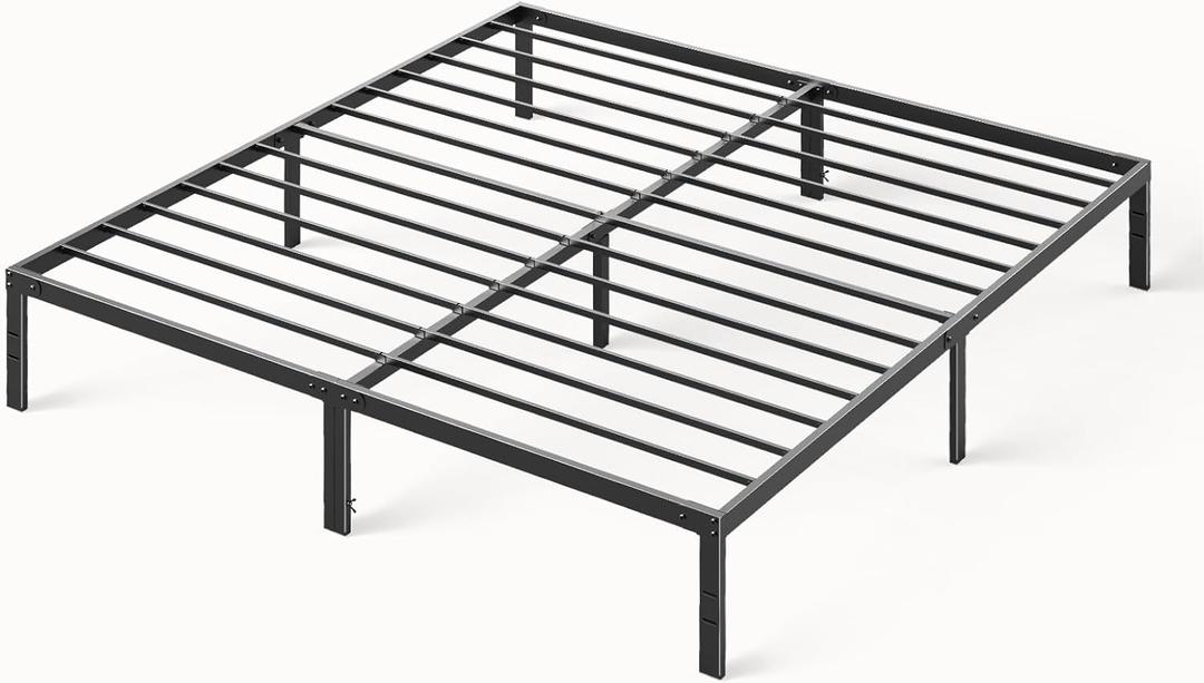 Sweetcrispy Queen Size Bed Frame, Metal Platform Bed Frames Mattress Foundation with Steel Slat Support, No Box Spring Needed, Storage Space Under Base, Easy Assembly, Modern Black