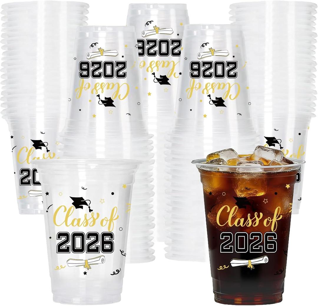 40 Pcs Graduation Cups 2026, 16oz Graduation Plastic Cups, Disposable Congrats Grad Cups, Class of 2026 Grad Party Cups for graduation Party Supplies Tableware Decorations (Black)