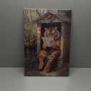 Animal Bathroom Wall Art Tiger Reading Newspaper Poster Outhouse Toilet Painting Forest Wildlife Canvas Prints Rustic Cabin Picture Restroom Decor Frame (16"x 24")