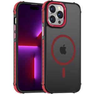 DEERLAMN Strong Magnetic Case for iPhone 13 Pro 6.1-Inch,[Compatible with Magsafe][Military Grade Drop Protection] Translucent Matte Shockproof Protective Phone Cover-Frosted Red