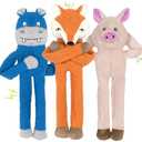 CneeeeeB 3 Pack No Stuffing Dog Toys Crinkle Squeaky Interactive Plush Dog Toy, not for Aggressive Chewers, to Keep Them Busy,Shape Orange Fox Pink Pig Blue Hippo