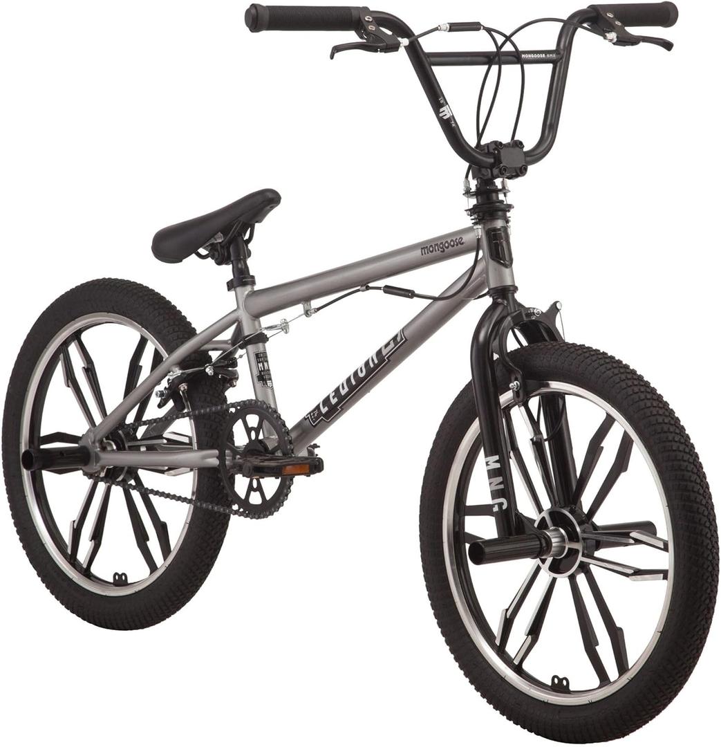 Mongoose Legion Kids BMX Bike for Beginner Riders Boys and Girls 16-20-inch Wheels | Freestyle, Sidewalk, Hi-Ten Steel Frame, Micro Drive BMX Gearing (Silver/Mag)