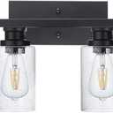 VINLUZ 6 Light Vanity Light in Black Finish with Seedy Glass,Farmhouse Bathroom Lighting Fixture Industrial Metal Wall Mount Lights for for Cabinet Corridor
