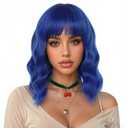 eNilecor Dark Blue Wig Short Colored Curly Wavy Synthetic Bob Wigs with Air Bangs 14" Natural Wigs for Party Cosplay Fun Colorful Wigs for Women